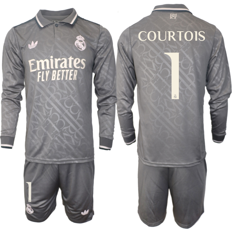 Men 2024-2025 Club Real Madrid away Long Sleeves Grey #1 Soccer Jersey